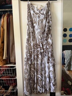 Vintage Yilina Paisley Ruffle Midi Slip Dress